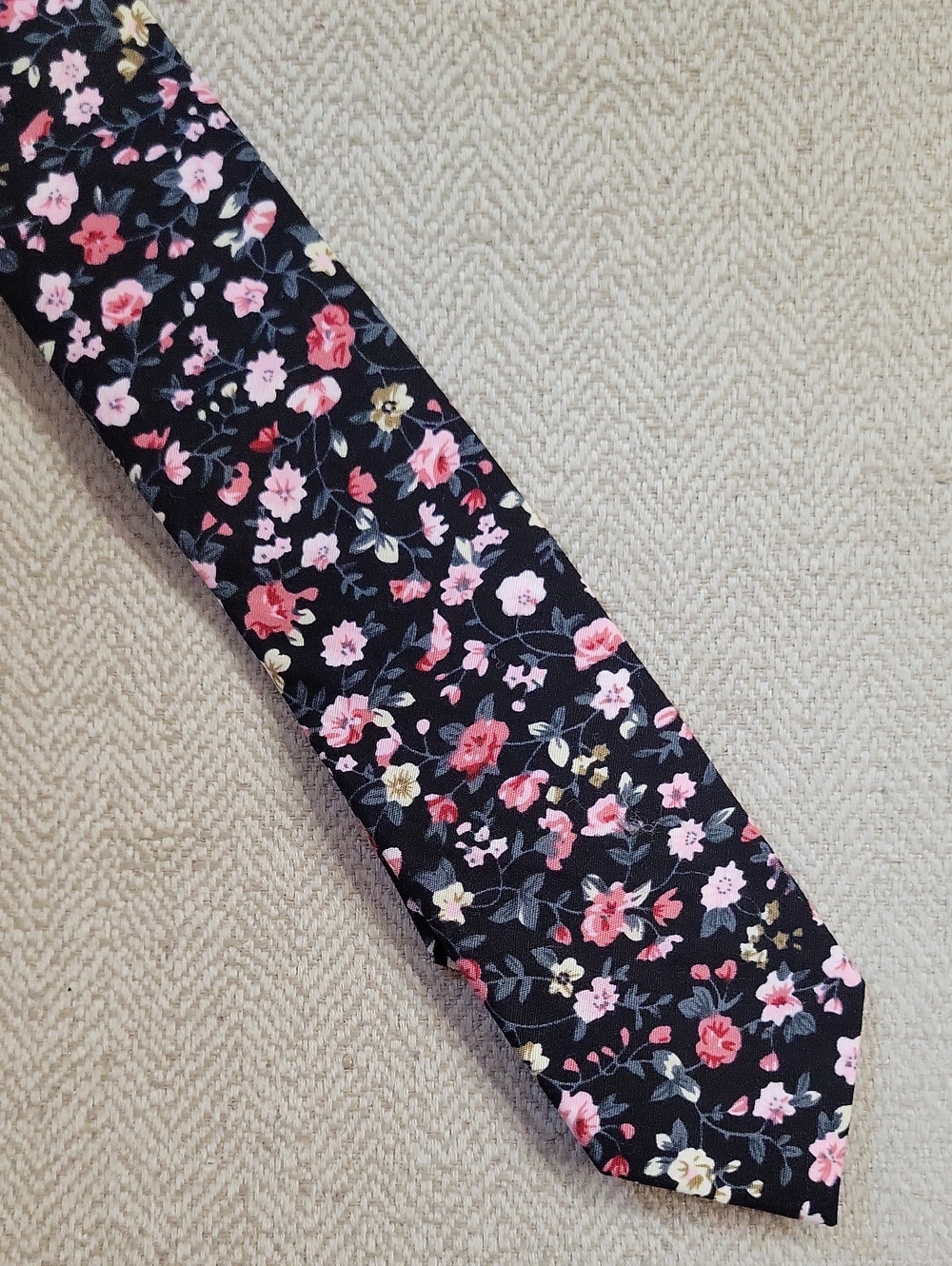 Elzama Black Floral Tie - Classic Cotton Unisex Tie